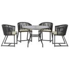 Mesa com 4 Cadeiras de Jantar Roma 100cm e Noronha em Aluminío Preto Corda Nautica Estofado 7 Trama Original