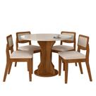 Mesa Com 4 Cadeiras Redonda C/vidro Santorini Fre/off/bouclé Off - M.a