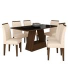Mesa Com 6 Cadeiras 1,60 Pavia Imbuia/preto/bege - Móveis Arapongas