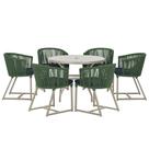 Mesa com 6 Cadeiras de Jantar Roma 120cm e Noronha em Alumínio Fendi Corda Náutica Estofado 12 Trama Original