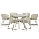 Mesa com 6 Cadeiras de Jantar Roma 120cm e Noronha em Alumínio Fendi Corda Náutica Estofado 13 Trama Original