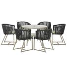 Mesa com 6 Cadeiras de Jantar Roma 120cm e Noronha em Alumínio Fendi Corda Náutica Estofado 5 Trama Original