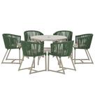 Mesa com 6 Cadeiras de Jantar Roma 120cm e Noronha em Alumínio Fendi Corda Náutica Estofado 6 Trama Original