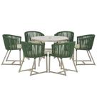 Mesa com 6 Cadeiras de Jantar Roma 120cm e Noronha em Alumínio Fendi Corda Náutica Estofado 7 Trama Original