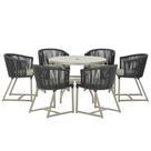 Mesa com 6 Cadeiras de Jantar Roma 120cm e Noronha em Alumínio Fendi Corda Náutica Estofado 8 Trama Original