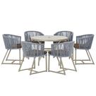 Mesa com 6 Cadeiras de Jantar Roma 120cm e Noronha em Alumínio Fendi Corda Náutica Estofado 9 Trama Original