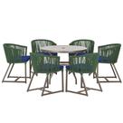 Mesa com 6 Cadeiras de Jantar Roma 120cm e Noronha em Alumínio Marrom Corda Náutica Estofado 10 Trama Original