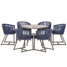 Mesa com 6 Cadeiras de Jantar Roma 120cm e Noronha em Alumínio Marrom Corda Náutica Estofado 12 Trama Original
