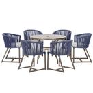 Mesa com 6 Cadeiras de Jantar Roma 120cm e Noronha em Alumínio Marrom Corda Náutica Estofado 3 Trama Original