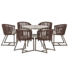 Mesa com 6 Cadeiras de Jantar Roma 120cm e Noronha em Alumínio Marrom Corda Náutica Estofado 6 Trama Original