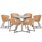 Mesa com 6 Cadeiras de Jantar Roma 120cm e Noronha em Alumínio Marrom Corda Náutica Estofado 6 Trama Original