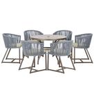 Mesa com 6 Cadeiras de Jantar Roma 120cm e Noronha em Alumínio Marrom Corda Náutica Estofado 7 Trama Original