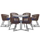 Mesa com 6 Cadeiras de Jantar Roma 120cm e Noronha em Alumínio Preto Corda Náutica Estofado 10 Trama Original