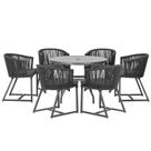 Mesa com 6 Cadeiras de Jantar Roma 120cm e Noronha em Alumínio Preto Corda Náutica Estofado 11 Trama Original