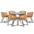 Mesa com 6 Cadeiras de Jantar Roma 120cm e Noronha em Alumínio Preto Corda Náutica Estofado 13 Trama Original
