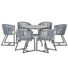 Mesa com 6 Cadeiras de Jantar Roma 120cm e Noronha em Alumínio Preto Corda Náutica Estofado 3 Trama Original