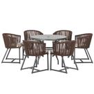 Mesa com 6 Cadeiras de Jantar Roma 120cm e Noronha em Alumínio Preto Corda Náutica Estofado 6 Trama Original