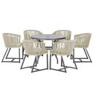 Mesa com 6 Cadeiras de Jantar Roma 120cm e Noronha em Alumínio Preto Corda Náutica Estofado 7 Trama Original