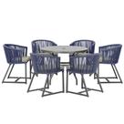 Mesa com 6 Cadeiras de Jantar Roma 120cm e Noronha em Alumínio Preto Corda Náutica Estofado 8 Trama Original