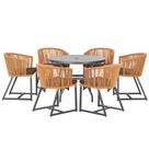 Mesa com 6 Cadeiras de Jantar Roma 120cm e Noronha em Alumínio Preto Corda Náutica Estofado 9 Trama Original