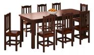 Mesa Com 8 Cadeiras de Madeira 200x88 Castanho Com Estofado Marrom