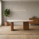 Mesa com Tampo Orgânico com Vidro 75x200x100cm Marrom/Freijo/Off White