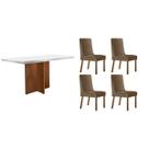 Mesa Cozinha Berlim c/ Tampo Madeirado c/ Vidro Canto Curvo 120x80cm e 4 Cadeiras Dakota Madeira Maciça Naturale/Off White - Capuccino/Suede Capuccino