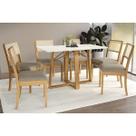 Mesa Cozinha Elma Premium Madeira Maciça c/ Tampo Madeirado c/ Vidro 160x90cm e 6 Cadeiras Lola Carvalho/Off White - Boucle Bege Fendi-Kappesberg