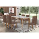 Mesa Cozinha Londrina c/ Tampo Madeirado c/ Vidro Canto Curvo 180x90cm e 6 Cadeiras Maldivas Naturale/Off White - Linho Capuccino-Rufato