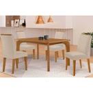 Mesa Cozinha Londrina c/ Tampo Madeirado Canto Curvo 120x90cm e 4 Cadeiras Dakota Madeira Maciça Naturale - Capuccino/Suede Creme-Rufato
