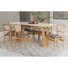 Mesa Cozinha Mila Premium Madeira Maciça c/ Tampo Madeirado c/ Vidro 180x90cm e 6 Cadeiras Stela Carvalho/Off White - Boucle Bege Fendi-Kappesberg