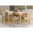 Mesa Cozinha Mira Premium Madeira Maciça c/ Tampo Madeirado c/ Vidro 160x90cm e 6 Cadeiras Lola Carvalho/Off White - Boucle Bege-Kappesberg