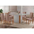 Mesa Cozinha Pietá c/ Tampo Madeirado c/ Vidro Canto Curvo 180x90cm e 6 Cadeiras Tilia Madeira Maciça Naturale/Off White - Capuccino/Linho Capuccino-R Mesa Cozinha Pietá c/ Tampo Madeirado c/ Vidro Canto Curvo 180x90cm e 6 Cadeiras Tilia Madeira Maciça Naturale/Off White - Capuccino/Linho Capuccino-R