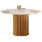 Mesa Dara Redonda COM Vidro 110x110 LJ Móveis Cor Cinamomo Off White