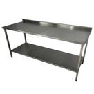 Mesa de Aço Inox Industrial 180x60x90 cm com 1 Prateleira Plano Liso com Espelho Nortinox