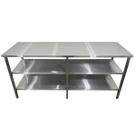 Mesa de Aço Inox Industrial 190x60x90 cm com 2 Prateleiras Plano Liso Nortinox