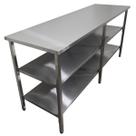 Mesa de Aço Inox Industrial 190x70x90 cm com 2 Prateleiras Plano Liso Nortinox