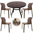 Mesa de Alumínio 90cm Tampo Ripado 4 Cadeiras Laryssa Polipropileno Para Varanda