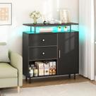 Mesa de Apoio, Mesa Lateral com Iluminação Integrada, Gavetas e Espaço de Armazenamento para Pratos, Ideal para Decoração e Organização da Cozinha