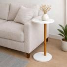 Mesa De Apoio Monopé Lateral Redonda Para Sofá Ou Cama Branca
