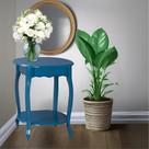 Mesa de Apoio Oval Clássica Decorativa de Madeira com Pés Luiz XV - Azul Bic Laca