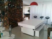 Mesa de Bilhar e Jantar com Bancos Sedução Carlin Bilhares Superfície em Pedra de Ardósia 20mm 2,20 x 1,20 Branca Tx Tecido Preto