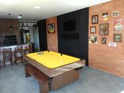 Mesa de Bilhar e Jantar com Bancos Sedução Carlin Bilhares Superfície em Pedra de Ardósia 20mm 2,20 x 1,20 Freijó Tecido Amarelo