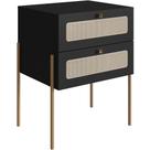 Mesa de Cabeceira 02 Gavetas com Telinha Industrial Indy A03 Nero Dourado - Lyam Decor