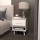 Mesa de Cabeceira 1 Gaveta com Nicho e Pés Retro Estilo Moderno para Quarto Branco Mobília Decor
