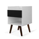 Mesa de Cabeceira 1 gaveta pé palito Nice Inspire House Branco com Preto Mesa de Cabeceira 1 gaveta pé palito Nice Inspire House Branco com Preto