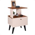 Mesa de Cabeceira 1 Porta com nicho pes palito em Pvc criado retro Romeu Off Whaite Freijo