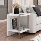 Mesa de Cabeceira 100% MDF com Metalon Infinity Branco Nogal/Off White