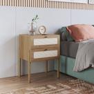 Mesa de Cabeceira 2 Gavetas Palhinha Pé Madeira Oslo Marrom
