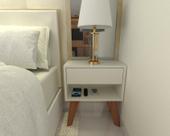 Mesa de Cabeceira 40cm MDF Branco Off White com Pés